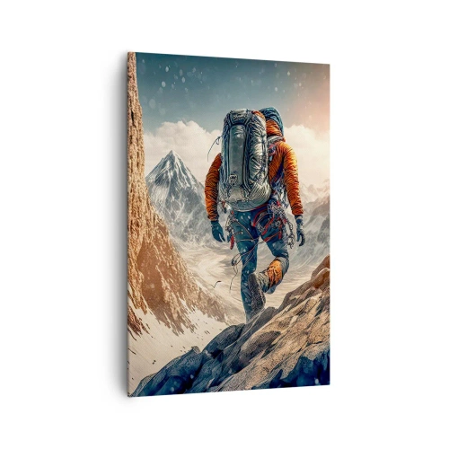 Quadro su tela - Stampe su Tela - Uno scalatore su un sentiero di montagna in un paesaggio invernale - 80x120cm - Guerriero solitario - Decorazione murale moderna per soggiorno e camera da letto ARTTOR