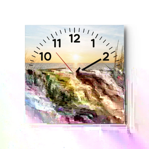 Orologio da parete - Orologio in Vetro - Rumore del mare, uccelli che cantano, spiaggia selvatica tra i cespugli... - 40x40 cm