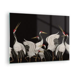 Quadro su vetro - Gru bianche con testa rossa su sfondo nero - 70x50cm - Cose da uccelli - Decorazione murale moderna per soggiorno e camera da letto ARTTOR