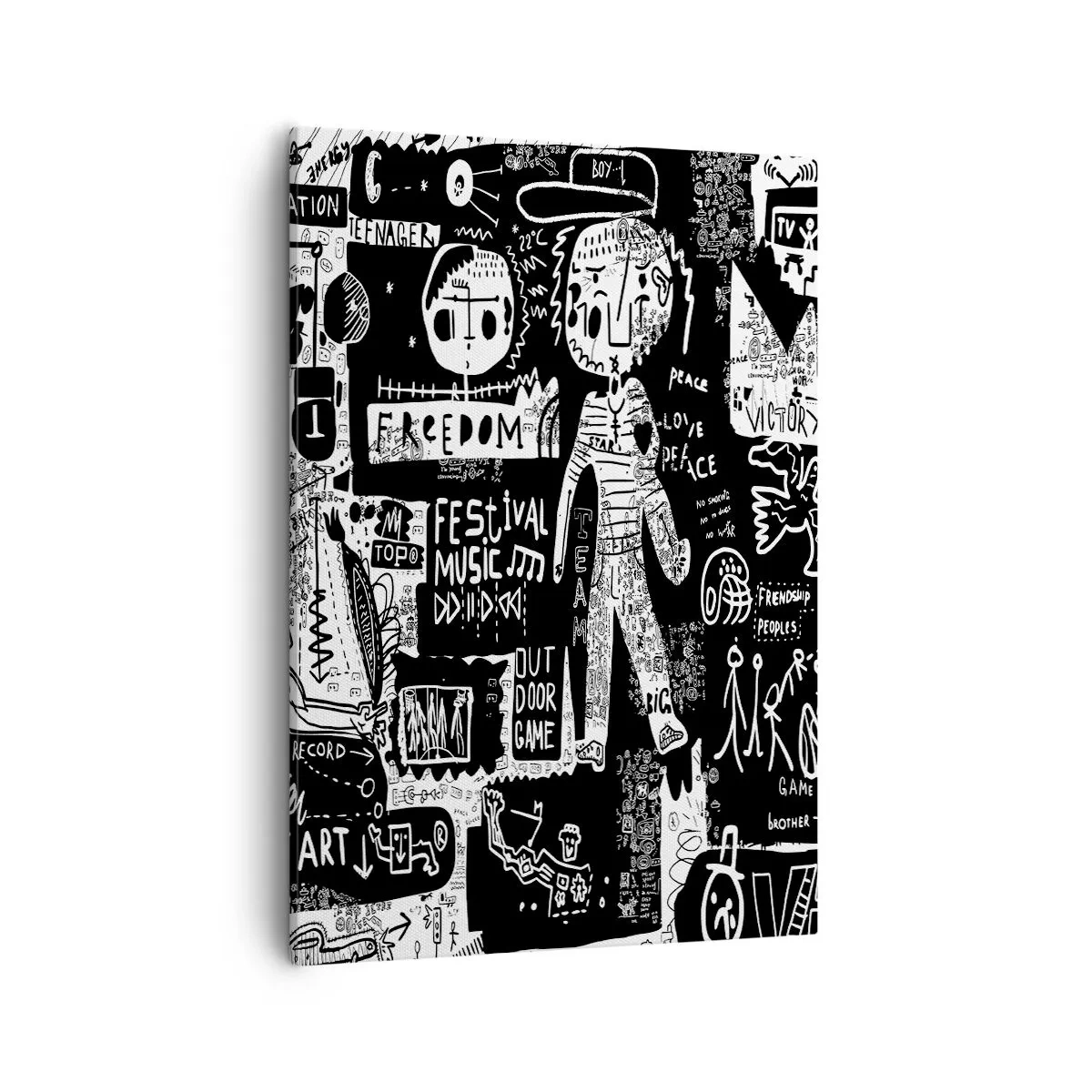 Quadro su tela - Stampe su Tela - Collage in bianco e nero ispirato alla street art - 50x70cm - Gioventù spirituale di giustizia e gioia - Decorazione murale moderna per soggiorno e camera da letto ARTTOR