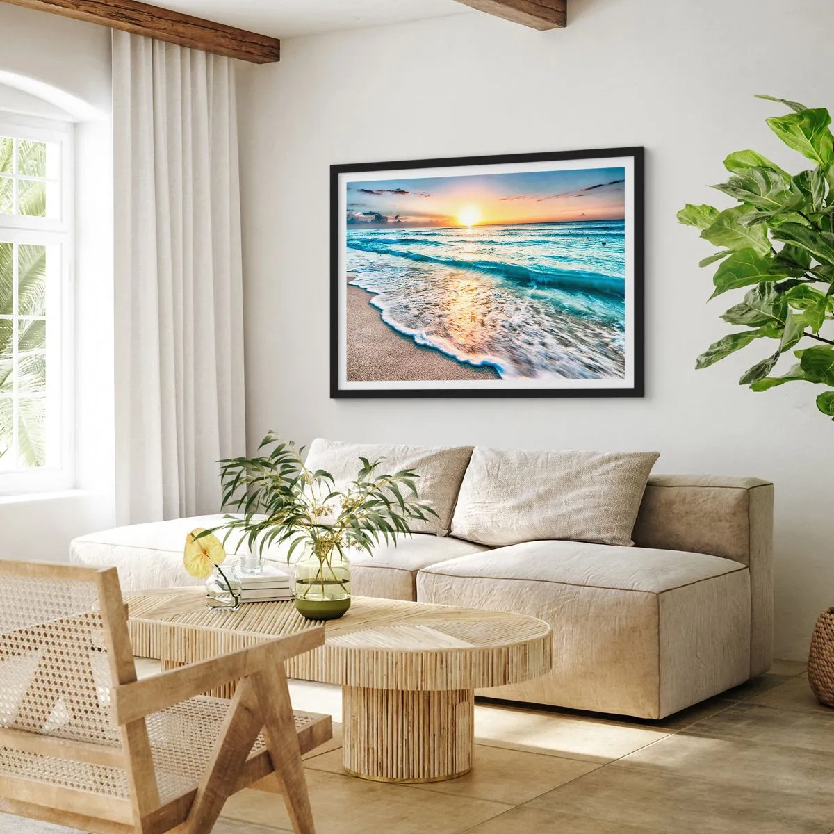 Poster in cornice nera - Tramonto sul mare - 91x61 cm