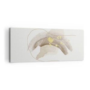 Quadro su tela - Stampe su Tela - Una composizione astratta nei toni del beige e dell'oro. - 120x50cm - Incontro nello spazio - Decorazione murale moderna per soggiorno e camera da letto ARTTOR