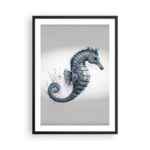 Poster in cornice nera - Illustrazione dettagliata di un cavalluccio marino su uno sfondo chiaro - 50x70cm - Delicato scherzo di natura - Decorazione murale moderna per soggiorno e camera da letto ARTTOR