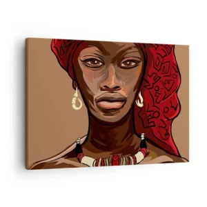Quadro su tela - Stampe su Tela - Ritratto di una donna con un turbante rosso su sfondo beige - 70x50cm - Venere di ebano - Decorazione murale moderna per soggiorno e camera da letto ARTTOR
