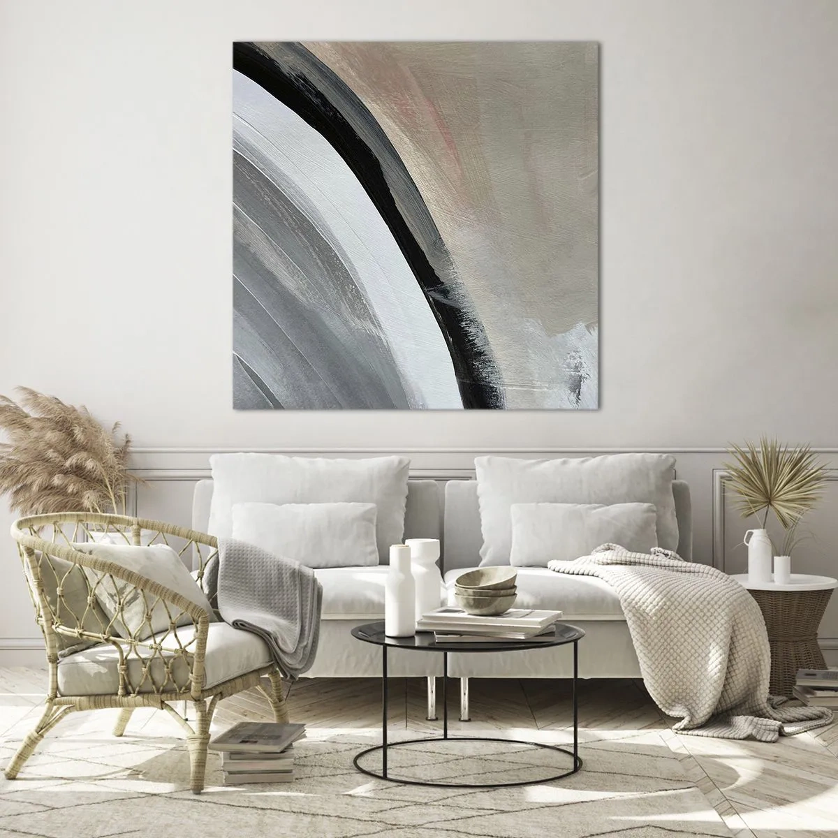 Quadro su vetro - Composizione: arco di nero e grigio - 60x60 cm