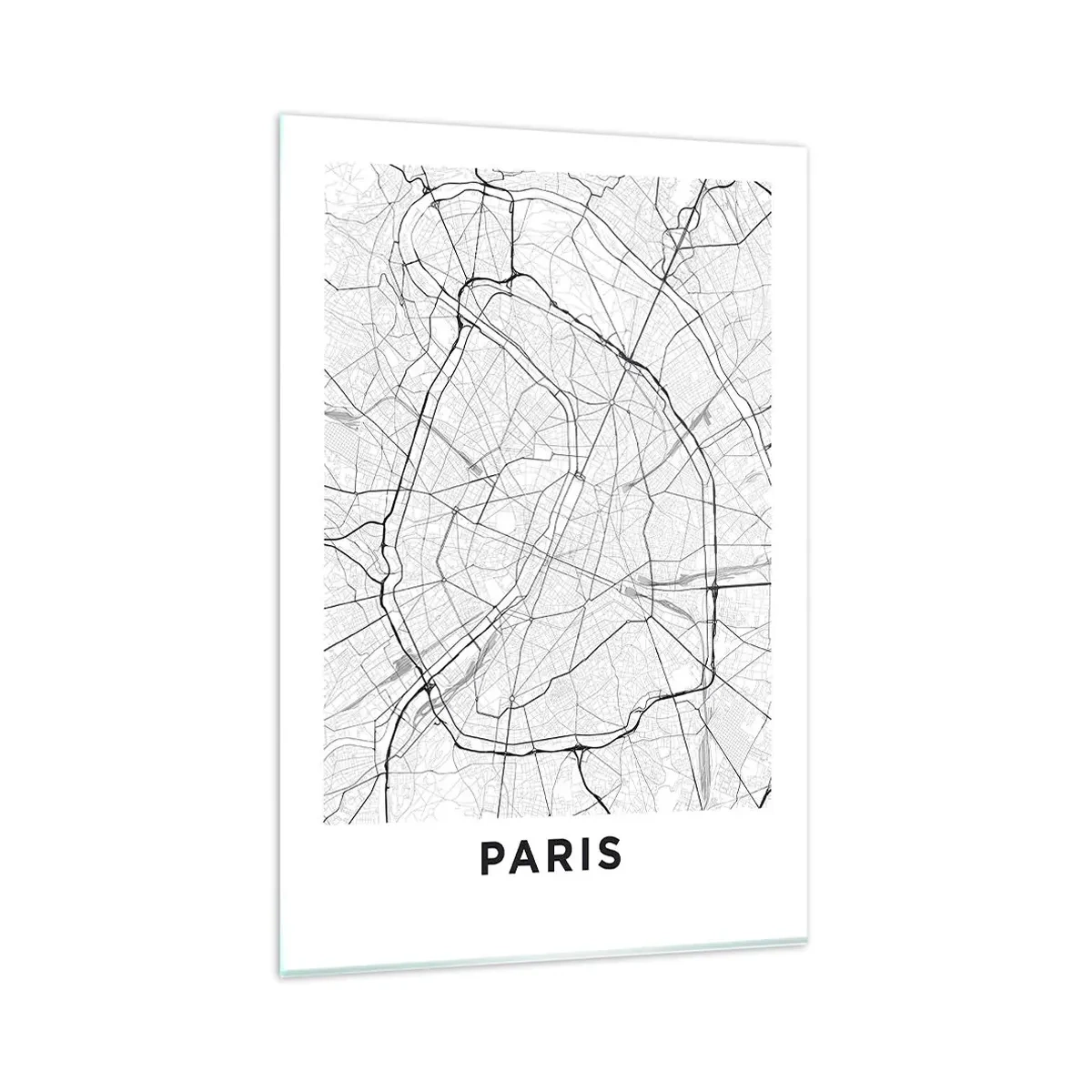 Quadro su vetro - Mappa della città minimalista in bianco e nero - 80x120cm - Il fiore di Parigi - Decorazione murale moderna per soggiorno e camera da letto ARTTOR