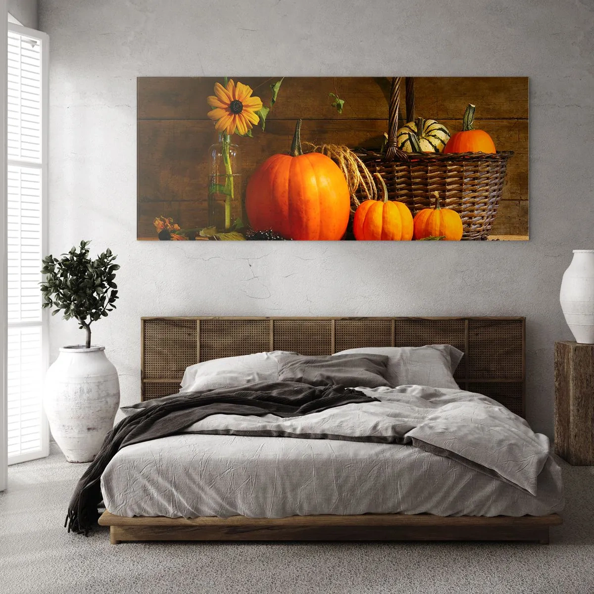 Quadro su vetro - Composizione rustica: i doni dell'autunno - 90x30 cm