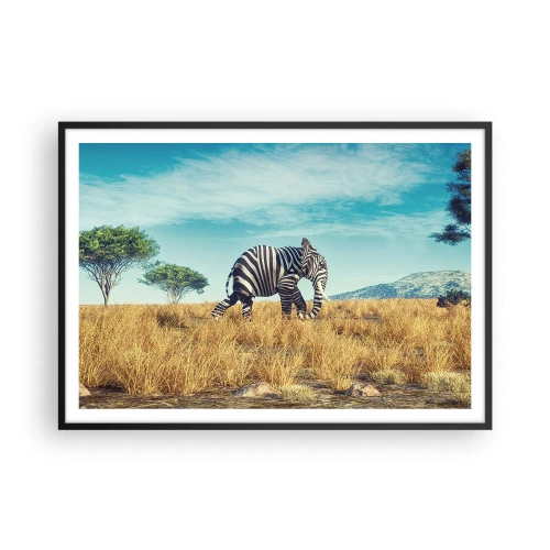 Poster in cornice nera - Zebra in un paesaggio africano - 100x70cm - Il grigio non è più di moda - Decorazione murale moderna per soggiorno e camera da letto ARTTOR