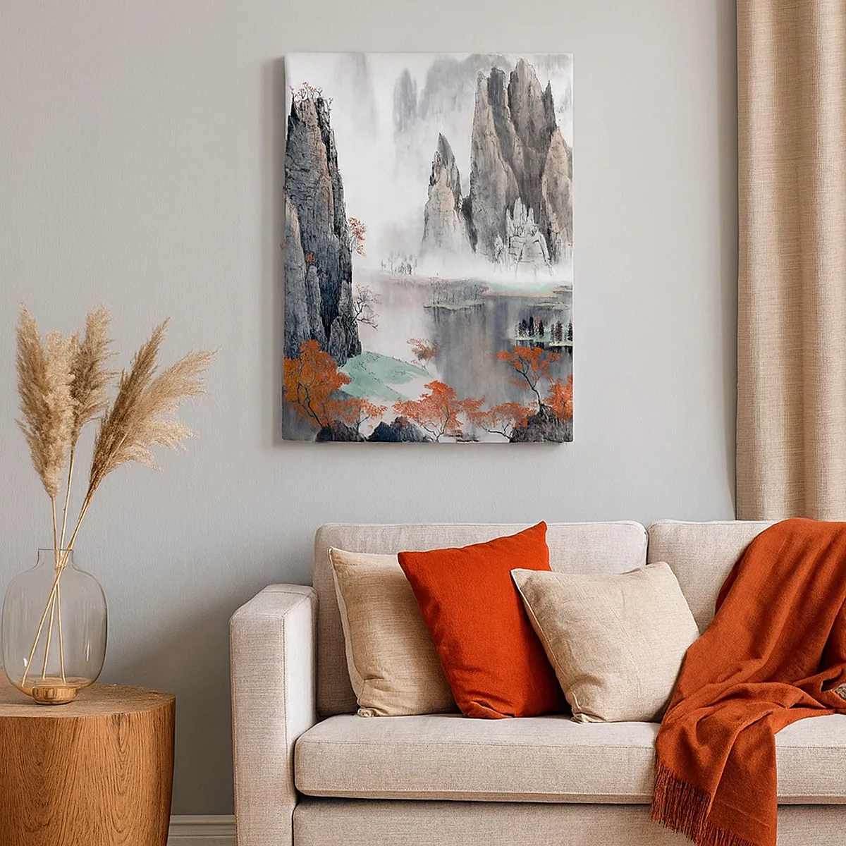 Quadro su tela - Stampe su Tela - Rocce e alberi pittoreschi nel nebbioso paesaggio cinese - 50x70cm - Protettori potenti - Decorazione murale moderna per soggiorno e camera da letto ARTTOR