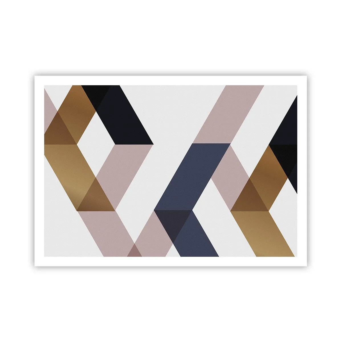 Poster - Motivi geometrici nei toni dell'oro e del blu navy - 100x70cm - Piani e angoli - Decorazione murale moderna per soggiorno e camera da letto ARTTOR