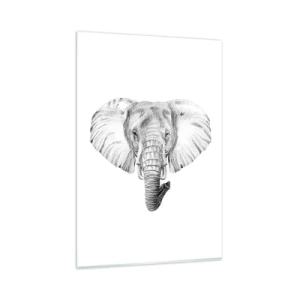 Quadro su vetro - Disegno in bianco e nero della testa di un elefante su sfondo bianco - 80x120cm - C'era un volta un elefante - Decorazione murale moderna per soggiorno e camera da letto ARTTOR