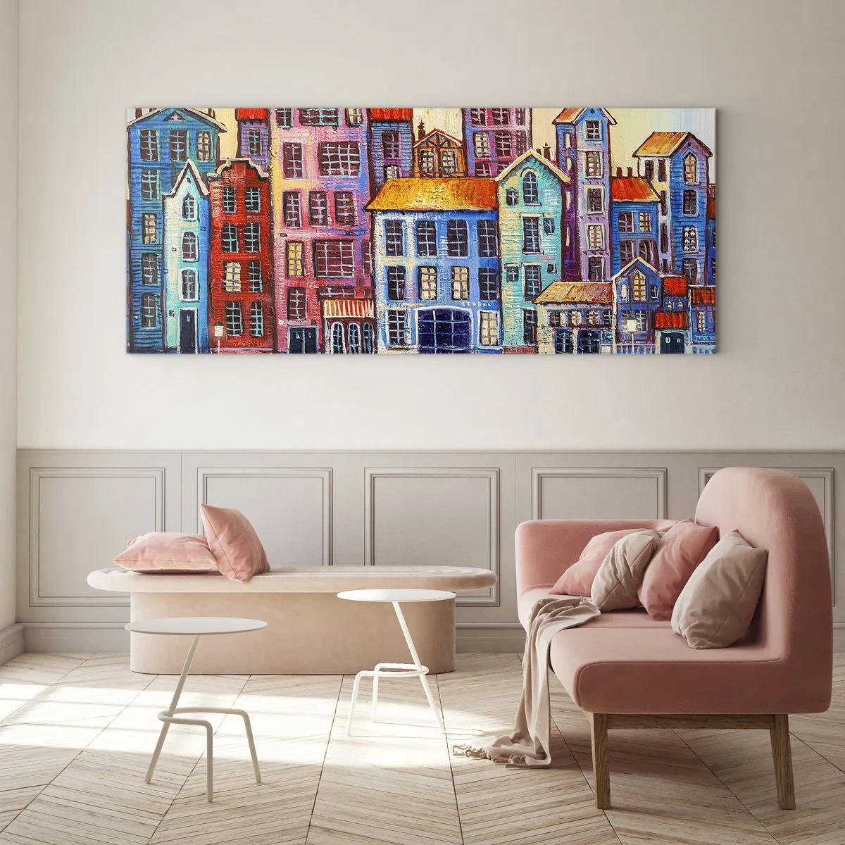 Quadro su vetro - Una città da favola - 90x30 cm