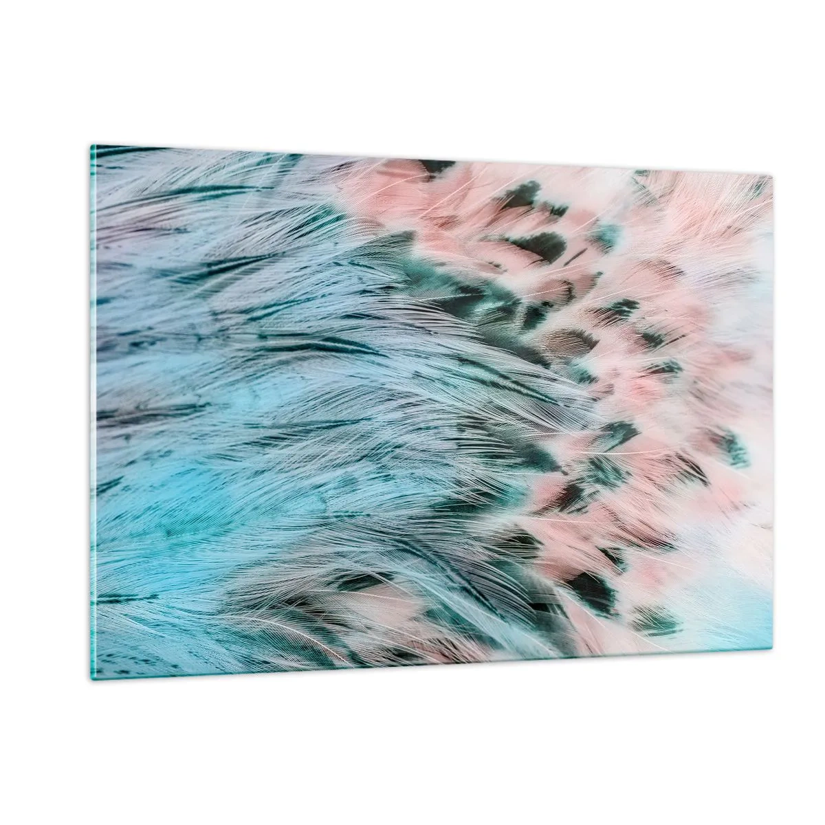 Quadro su vetro - Primo piano di piume nelle tonalità rosa zaffiro - 120x80cm - Piumino rosa zaffiro - Decorazione murale moderna per soggiorno e camera da letto ARTTOR