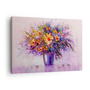 Quadro su tela - Stampe su Tela - Un mazzo di fiori in un vaso su uno sfondo pastello - 70x50cm - Odore dolce, aspetto dolce - Decorazione murale moderna per soggiorno e camera da letto ARTTOR