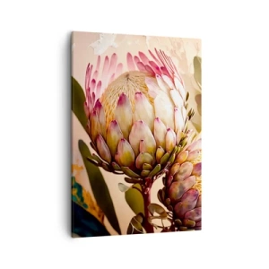 Quadro su tela - Stampe su Tela - Fiori di protea colorati su uno sfondo delicato - 50x70cm - Tenero abbraccio - Decorazione murale moderna per soggiorno e camera da letto ARTTOR