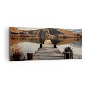 Quadro su tela - Stampe su Tela - Un molo di legno su un lago circondato da pittoresche colline - 120x50cm - Paesaggio nel silenzio - Decorazione murale moderna per soggiorno e camera da letto ARTTOR