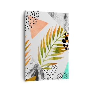 Quadro su tela - Stampe su Tela - Motivo tropicale con foglie e forme geometriche - 70x100cm - Decorazione con foglie di palma - Decorazione murale moderna per soggiorno e camera da letto ARTTOR