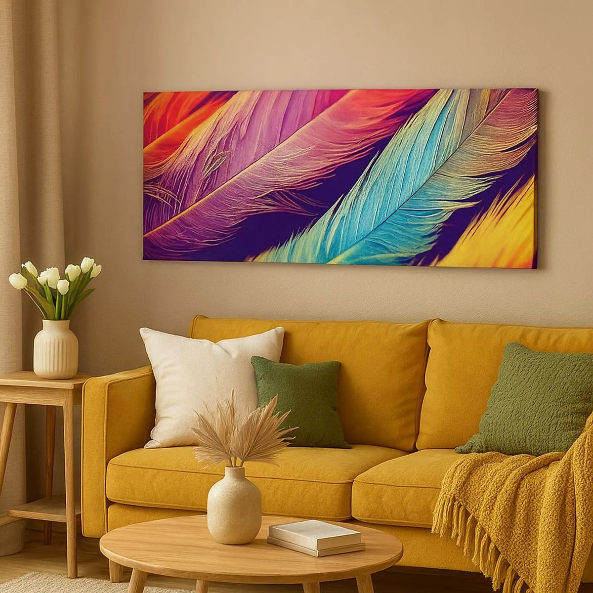 Quadro su tela - Stampe su Tela - Arcobaleno piumato - 100x40 cm
