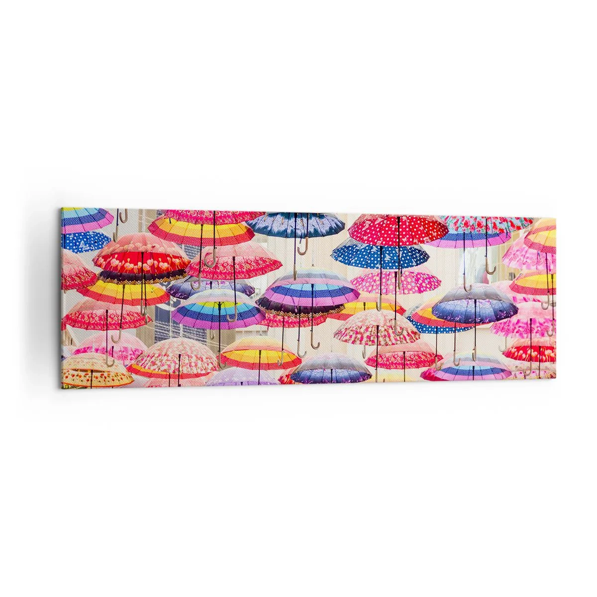 Quadro su tela - Stampe su Tela - Ombrelli colorati sospesi nell'aria - 160x50cm - Prato cittadino - Decorazione murale moderna per soggiorno e camera da letto ARTTOR