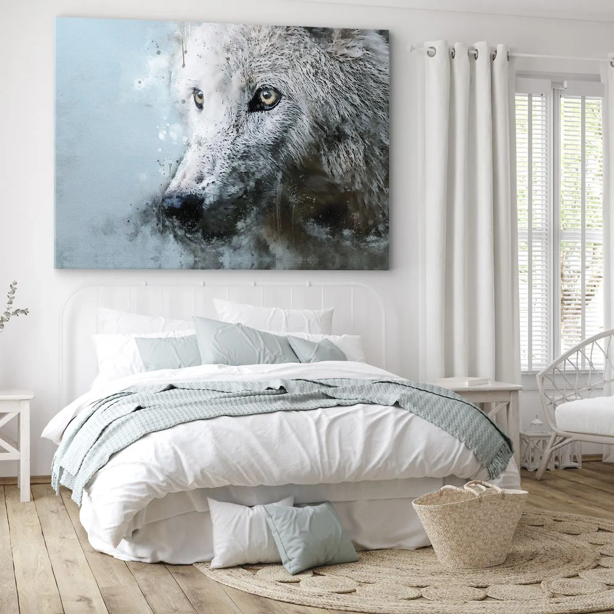 Quadro su tela - Stampe su Tela - Ritratto ad acquerello di un lupo - 70x50cm - Scopri l'anima del lupo - Decorazione murale moderna per soggiorno e camera da letto ARTTOR