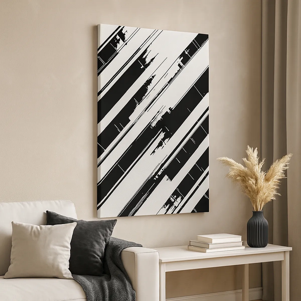 Quadro su tela - Stampe su Tela - Linee in bianco e nero e motivi geometrici in stile moderno - 50x70cm - Composizione intensa e dinamica - Decorazione murale moderna per soggiorno e camera da letto ARTTOR