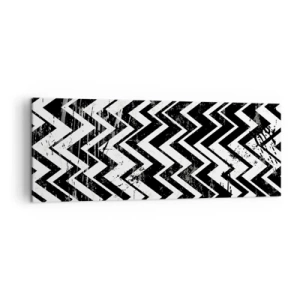 Quadro su tela - Stampe su Tela - Motivo a zigzag bianco e nero con abrasioni artistiche - 140x50cm - Zig-bianco, zag-nero - Decorazione murale moderna per soggiorno e camera da letto ARTTOR