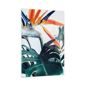 Quadro su vetro - Pianta esotica con fiore di uccello del paradiso - 50x70cm - Pianta uccello - Decorazione murale moderna per soggiorno e camera da letto ARTTOR