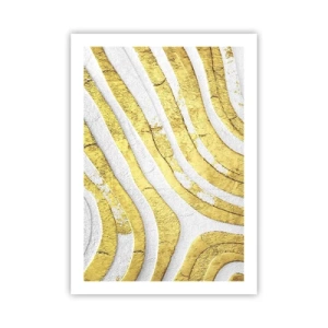 Poster - Linee dorate su sfondo bianco in stile astratto - 50x70cm - Composizione in bianco e oro - Decorazione murale moderna per soggiorno e camera da letto ARTTOR