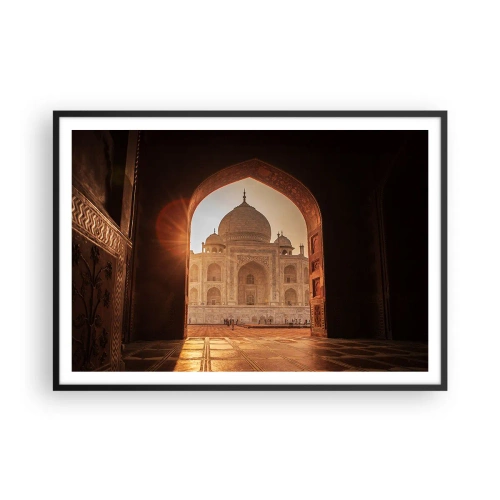 Poster in cornice nera - Il Taj Mahal alla luce del sole visto dall'arco del cancello - 100x70cm - Monumento all'amore ultraterreno - Decorazione murale moderna per soggiorno e camera da letto ARTTOR