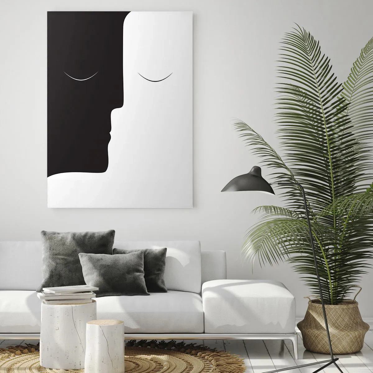 Quadro su vetro - Volti minimalisti in bianco e nero che formano un'unità - 50x70cm - Unità degli opposti - Decorazione murale moderna per soggiorno e camera da letto ARTTOR