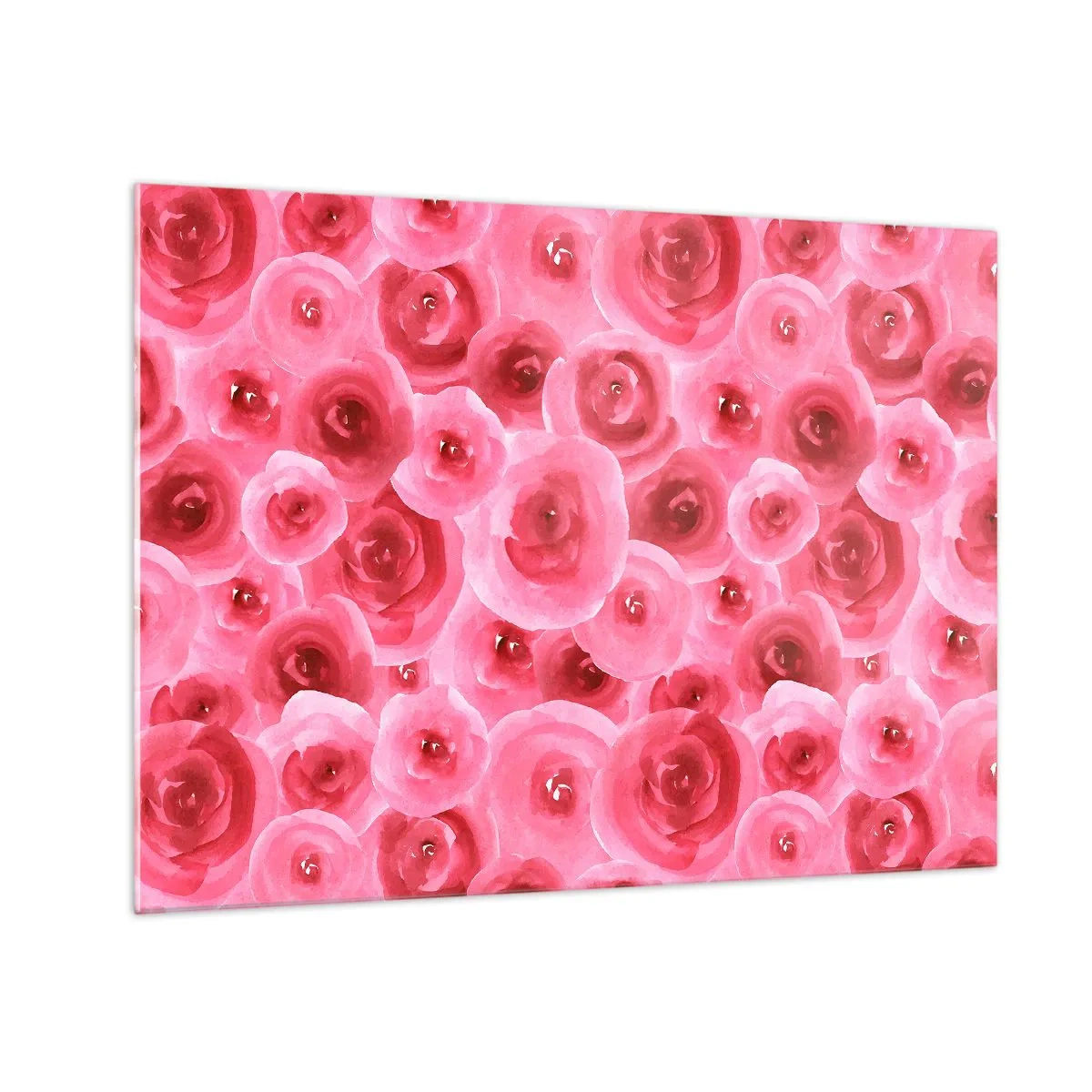 Quadro su vetro - Motivo a rose acquerellate nei toni del rosso e del rosa - 70x50cm - Rose in alto e in basso - Decorazione murale moderna per soggiorno e camera da letto ARTTOR