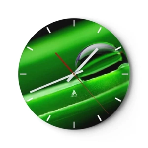 Orologio da parete - Orologio in Vetro - Una goccia d'acqua su una foglia verde in macrofotografia - 30x30cm - La vita da vicino - Decorazione murale moderna per soggiorno, cucina e camera da letto ARTTOR