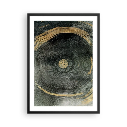 Poster in cornice nera - Venature astratte del legno nei toni dell'oro e del nero - 50x70cm - Cambiamento e persistenza - Decorazione murale moderna per soggiorno e camera da letto ARTTOR