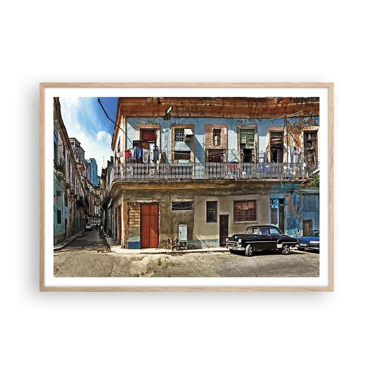 Poster in cornice rovere chiaro - Atmosfera dell'Avana - 100x70 cm