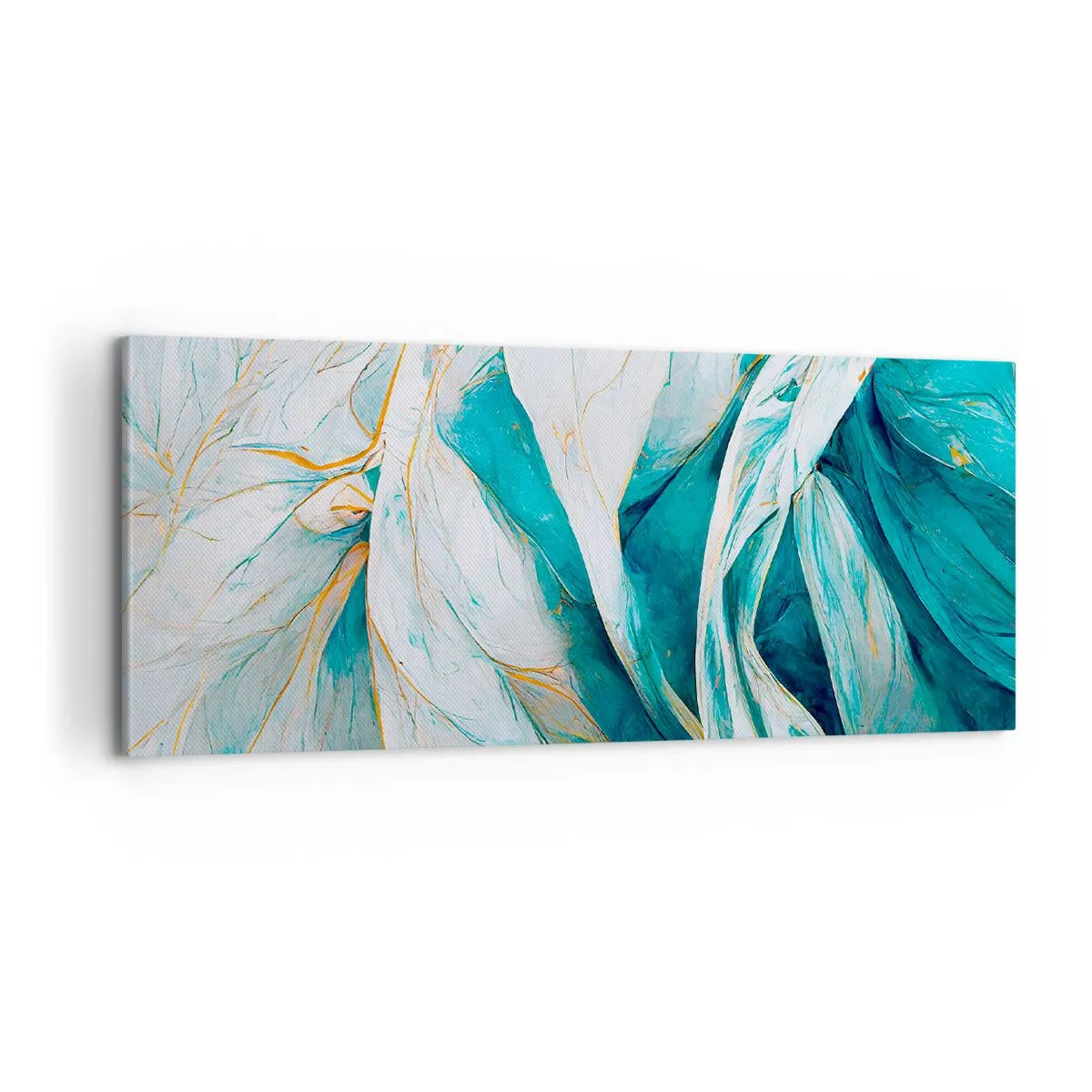 Quadro su tela - Stampe su Tela - Astrazione blu con motivi d'oro - 100x40 cm