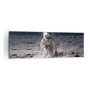 Quadro su tela - Stampe su Tela - Astronauta sulla superficie della Luna con la Terra sullo sfondo - 160x50cm - Saluti dalla luna - Decorazione murale moderna per soggiorno e camera da letto ARTTOR