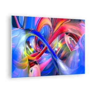 Quadro su vetro - Linee astratte e colorate e dinamiche energetiche - 70x50cm - La danza dei colori - Decorazione murale moderna per soggiorno e camera da letto ARTTOR