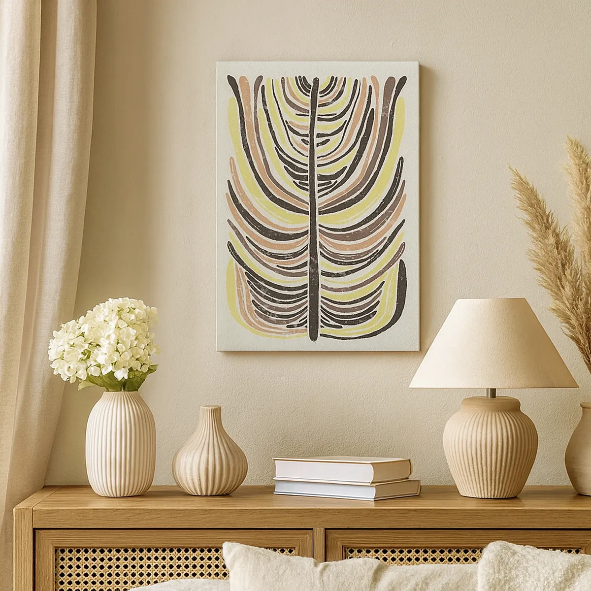 Quadro su tela - Stampe su Tela - Motivo astratto a foglia nei toni della terra - 50x70cm - Astrazione piena di vita - Decorazione murale moderna per soggiorno e camera da letto ARTTOR