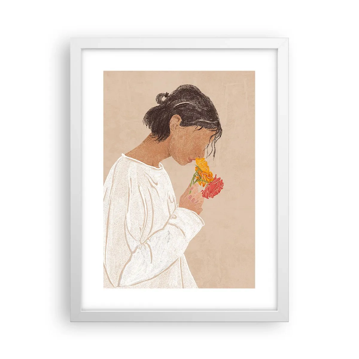 Poster in cornice bianca - Ragazza con i fiori - 30x40 cm