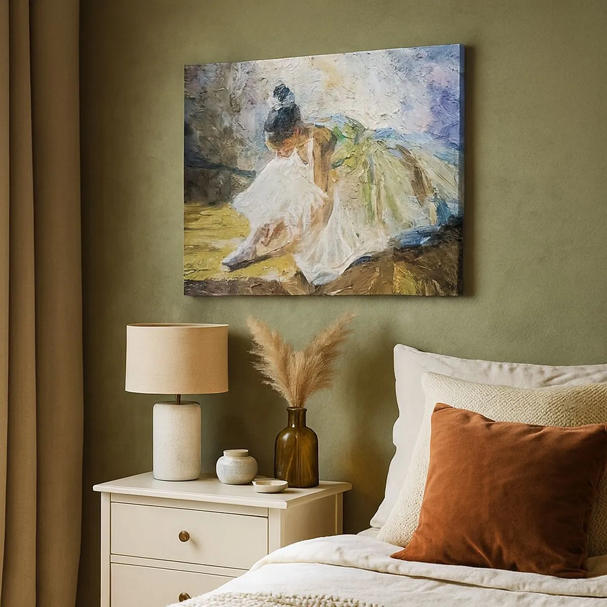 Quadro su tela - Stampe su Tela - Una ballerina in abito bianco in stile pittorico su uno sfondo impressionista. - 70x50cm - Dal quadro di Degas - Decorazione murale moderna per soggiorno e camera da letto ARTTOR