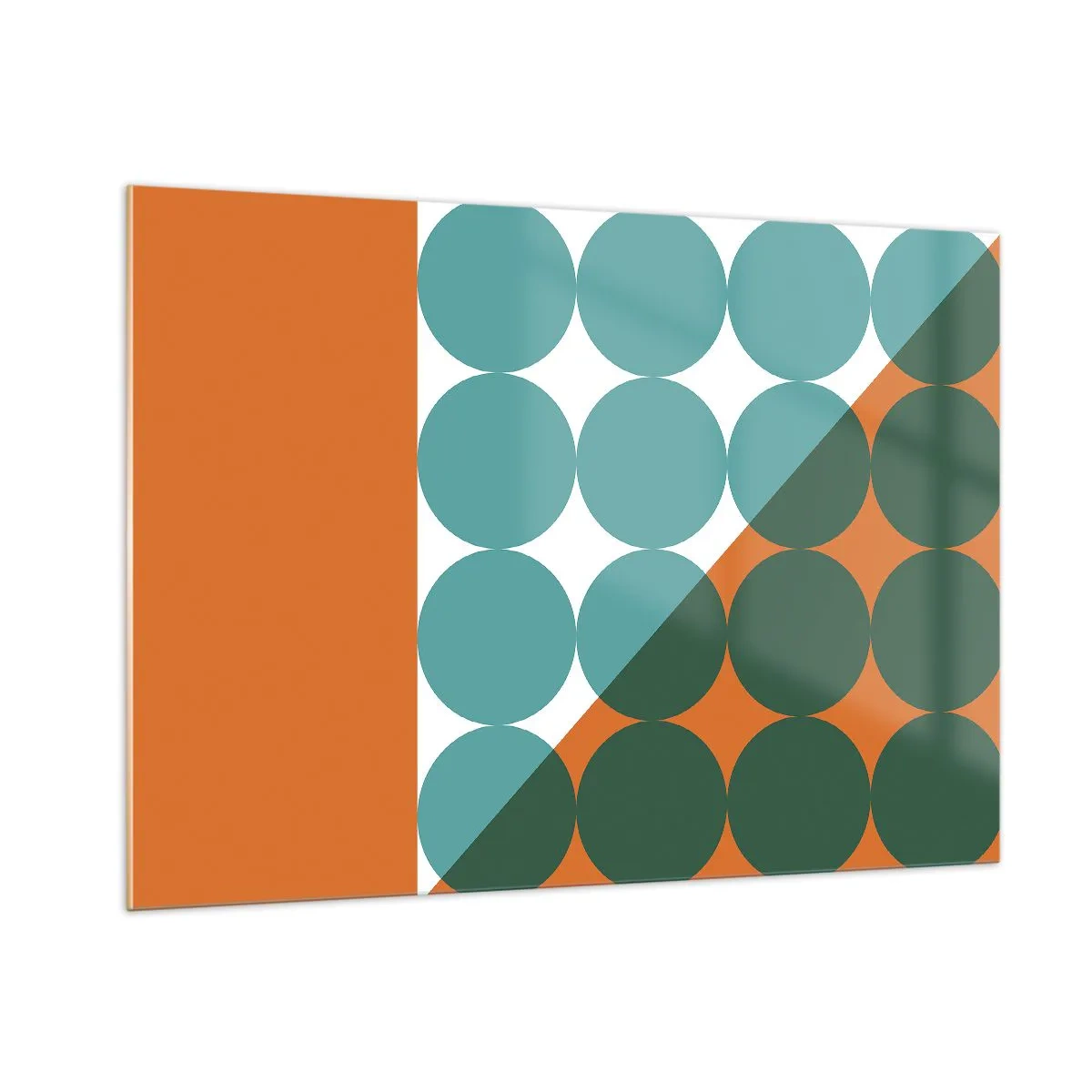 Quadro su vetro - Composizione geometrica astratta con cerchi e un triangolo - 100x70cm - In alto obliquo - Decorazione murale moderna per soggiorno e camera da letto ARTTOR