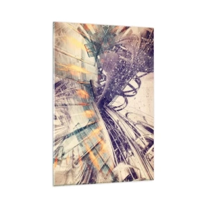 Quadro su vetro - Astrazione dinamica nei toni del beige e del viola - 80x120cm - A gran velocità - Decorazione murale moderna per soggiorno e camera da letto ARTTOR