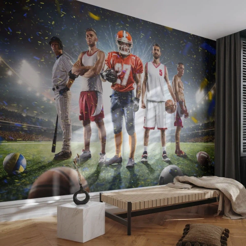 Fotomurali Standard Eco - Atleti di varie discipline sotto i riflettori nello stadio - 100x70cm - I campi dei gladiatori - Decorazione murale moderna per soggiorno e camera da letto ARTTOR