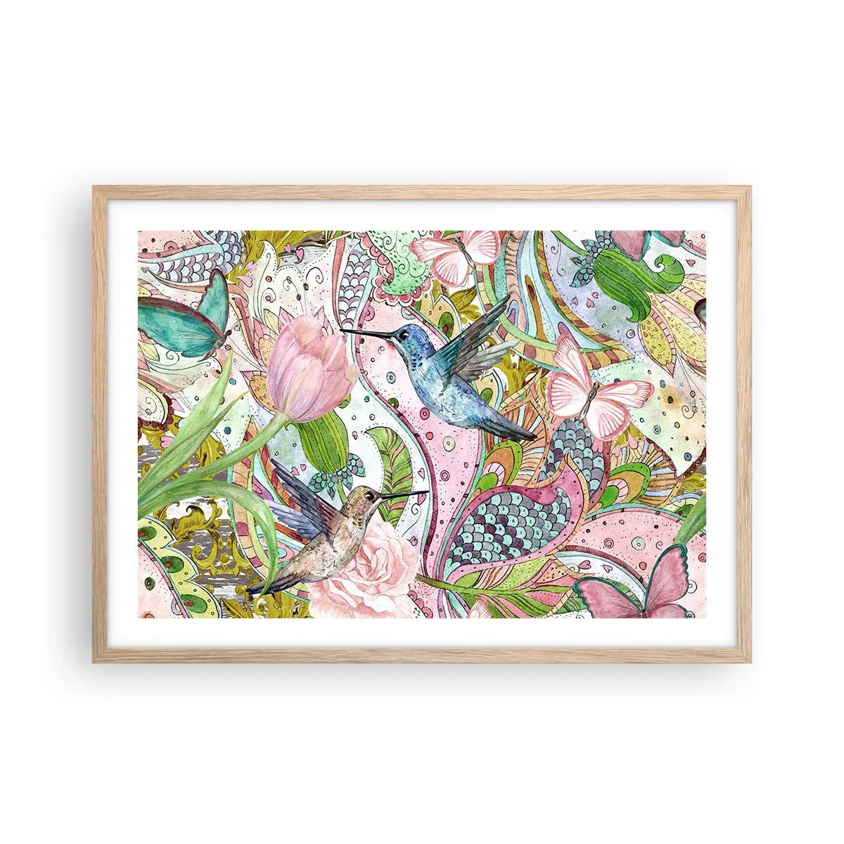 Poster in cornice rovere chiaro - Intrecciate nei rami - 70x50 cm