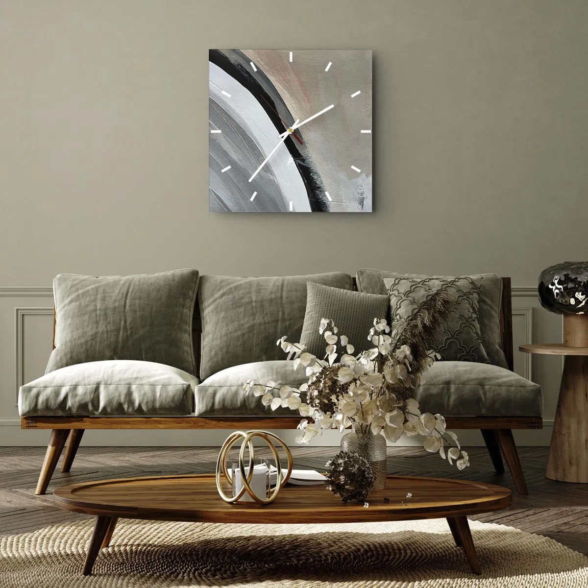 Orologio da parete - Orologio in Vetro - Composizione: arco di nero e grigio - 40x40 cm