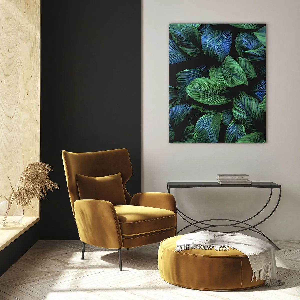 Quadro su vetro - Primo piano delle foglie in intense tonalità di verde - 50x70cm - Nella folla verde - Decorazione murale moderna per soggiorno e camera da letto ARTTOR