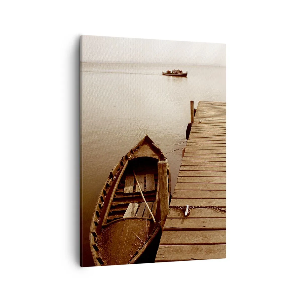 Quadro su tela - Stampe su Tela - Molo di legno e barca su un lago calmo - 50x70cm - La grande pace - Decorazione murale moderna per soggiorno e camera da letto ARTTOR