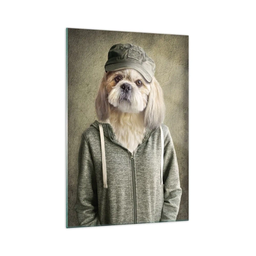 Quadro su vetro - Ritratti stilizzati di un leone, un cane e un elefante in abiti eleganti - 70x100cm - Preferisco casual - Decorazione murale moderna per soggiorno e camera da letto ARTTOR