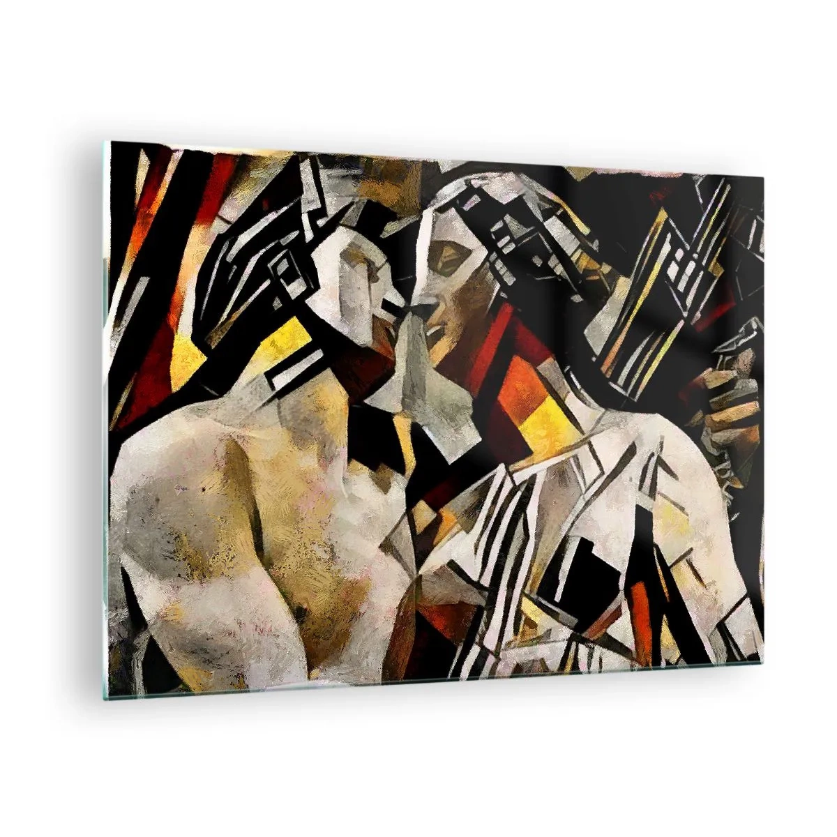Quadro su vetro - Coppia astratta in motivi geometrici - 70x50cm - Bacio di statue - Decorazione murale moderna per soggiorno e camera da letto ARTTOR