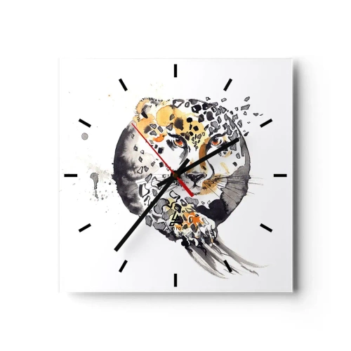 Orologio da parete - Orologio in Vetro - Dipinto artistico ad acquerello con motivo ghepardo - 30x30cm - Bellezza predatrice - Decorazione murale moderna per soggiorno e camera da letto ARTTOR